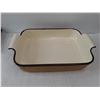 Image 2 : Ceramic 9 x 12 Baking Pan, Stoneware Blue Rectangle Plate, Patterned Spoon, Rubbermaid Strainer