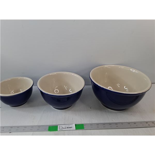(3) Sequentially Sized Mixing Bowls Small, Medium, Large Cobalt Blue Ceramic