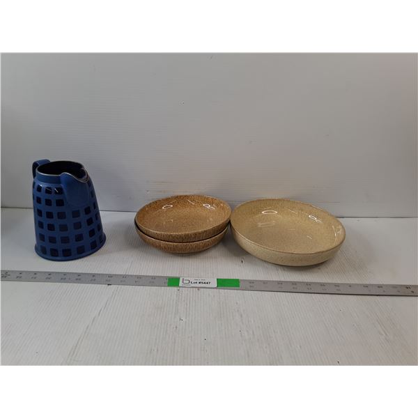 Denby Ceramic Lot - (3) Plates, Blue Ceramic Pitcher
