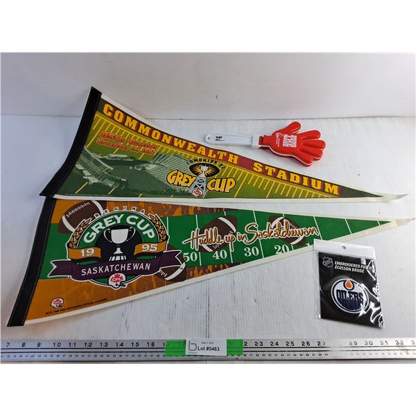 Grey Cup Pennants, Canadian Pacific Clapper, Oilers Embroidered Patch
