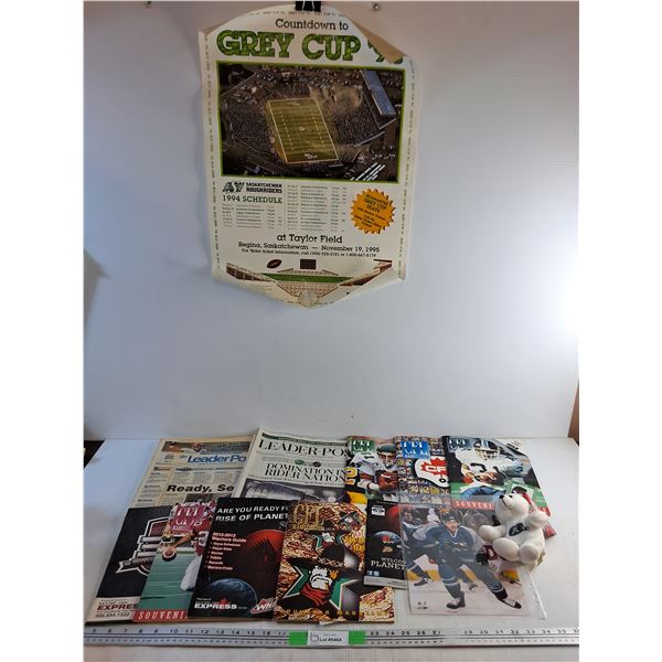 Vintage Gray Cup Newspapers, CFL illustrated Magazines, Grey Cup Poster, Plush Bear