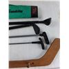 Image 5 : (4) Childrens Golf Clubs, Franklin Golf Bag, Wooden Hockey Stick Rack - As Is