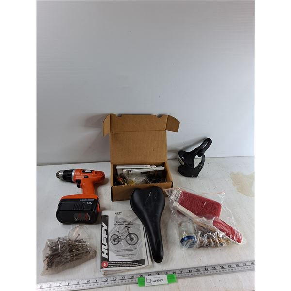Black & Decker Drill, Nails, Bike Seat, Misc - As Is