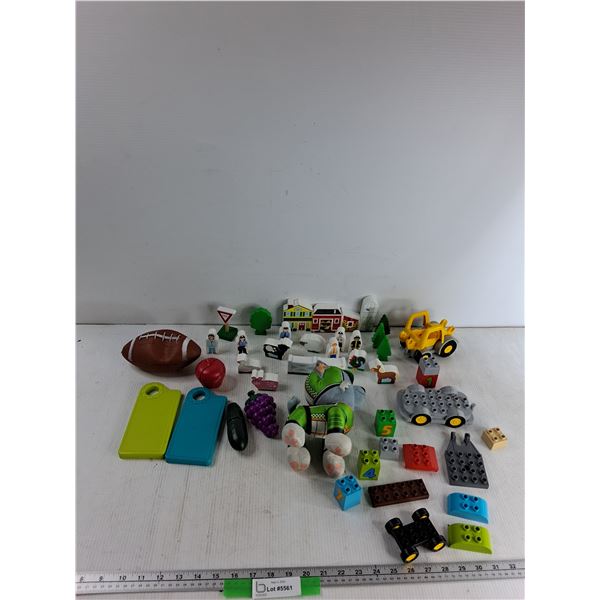 Wooden Farm Blocks, Plastic Blocks, Plastic Food Toys, Misc - As Is