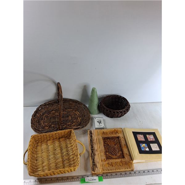 (3) Baskets, (2) Picture Albums, Foam Cone, Misc - As Is