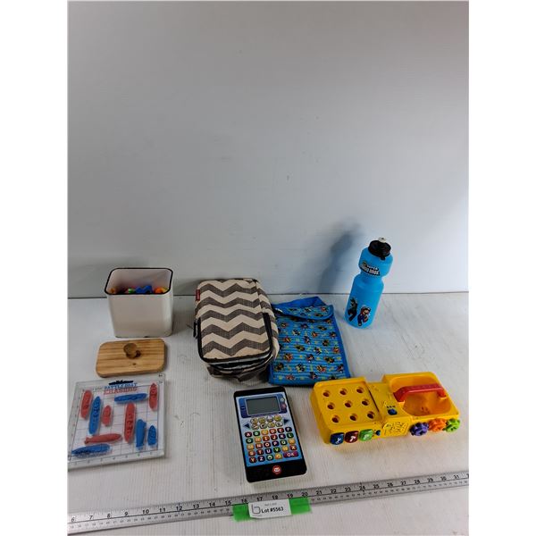(2) Lunchbags, Battleboat Erasers, Letter And Number Alphabets, Misc