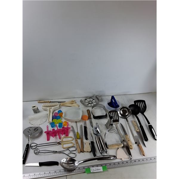 (10) Knifes, (2) Tongs, (2) Spatulas, Misc - As Is