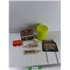 Image 1 : (3) Novelty Signs, Green Jar, Box, Misc - As Is
