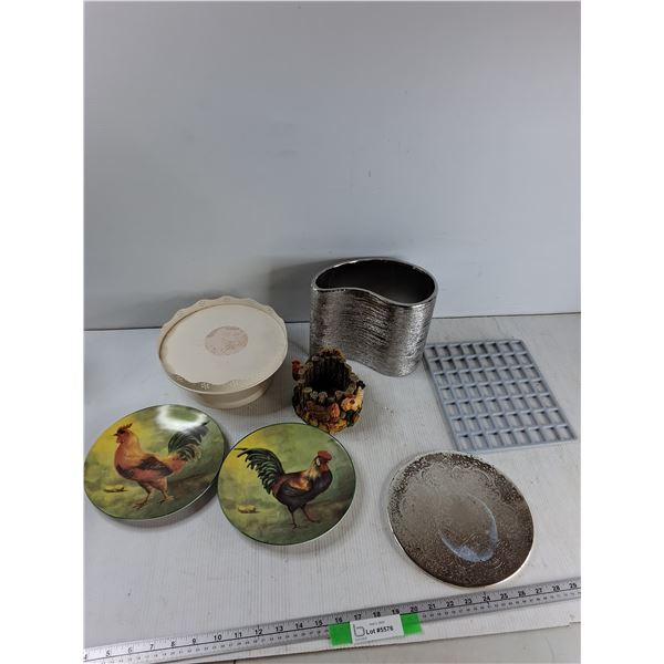 (2) Plates, (2) Candle Holders, Vase, Misc - As Is