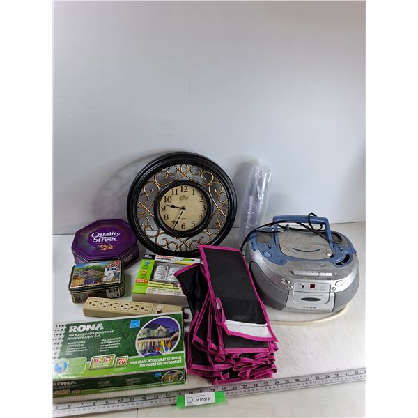 Closet Organizer, Clock, (2) Tins, Misc - As Is -  PICK UP