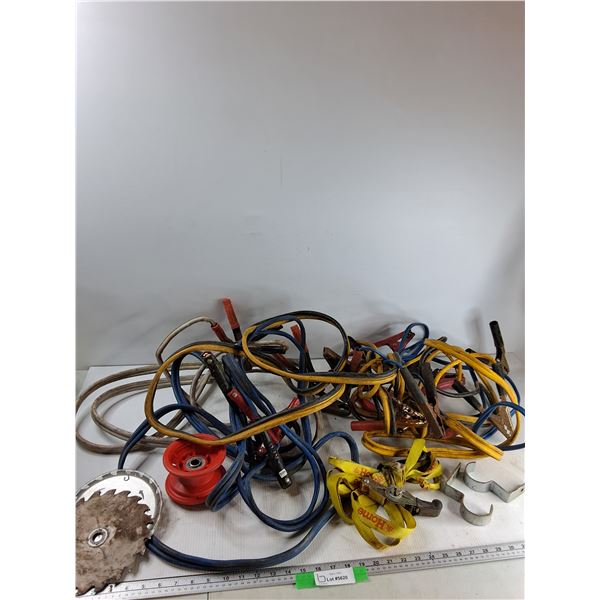 Assorted Jump Cables, (2) Saw Blades, (2) Rod Hooks, Misc - As Is  -  PICK UP