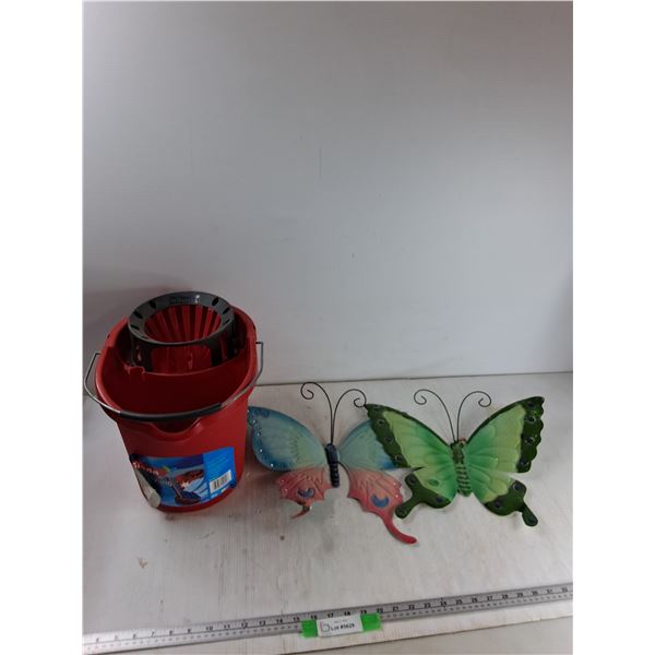 Mop Bucket, (2) Decorative Butterflies - As Is, Pickup Preferred