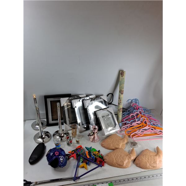 (3) Decorative Fish, Assorted Hangers, Shot Glasses, Misc - As Is