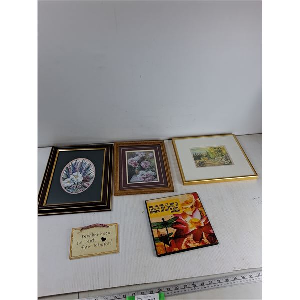 Cathrine Munn flower 10.5'' x 13.5'', Forest 12'' x 10.5'', Apollinaire Quote 8'' x 8'', Misc