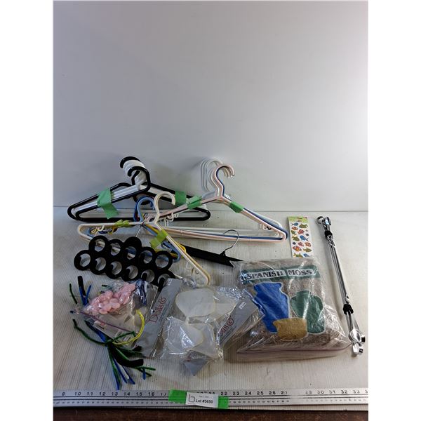 Assorted Hangers, Stencils, Tent Pegs, Misc