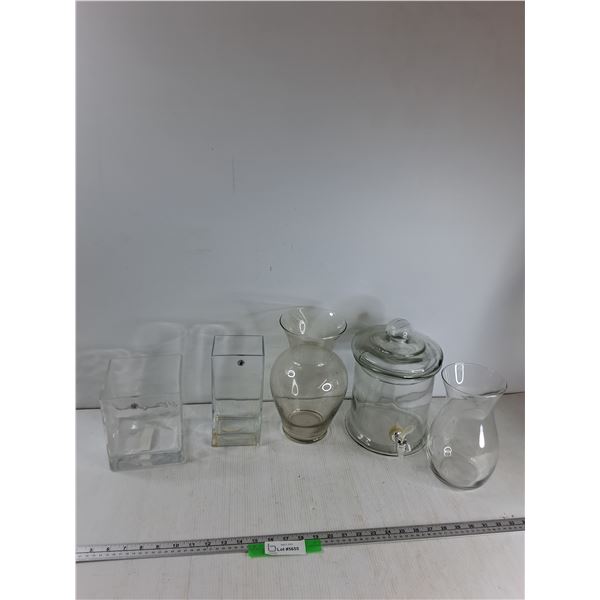 (4) Vases, Glass Container- As Is