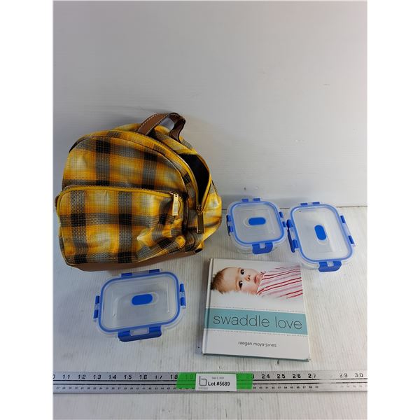 Tommy Hilfiger Mini Backpack, Glass Food Trays with Lids, Swaddle Love Book