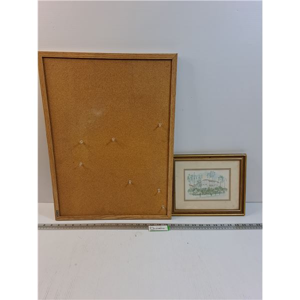 Cork Bulletin board - 17" x 23" & Watercolor Print Picture of Tropical Paridise