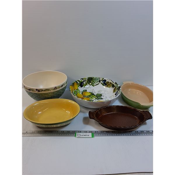 (2) Serving Bowls (3) Oval Baking Dishes - Assorted SIzes