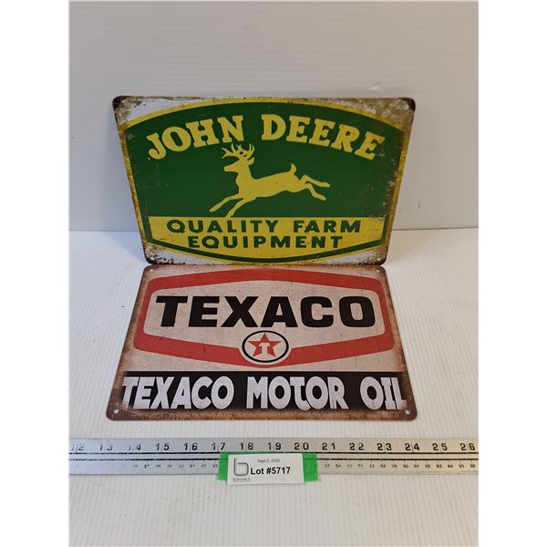 (2) Metal Wall Art (John Deere & Texaco) - 12" x 8"