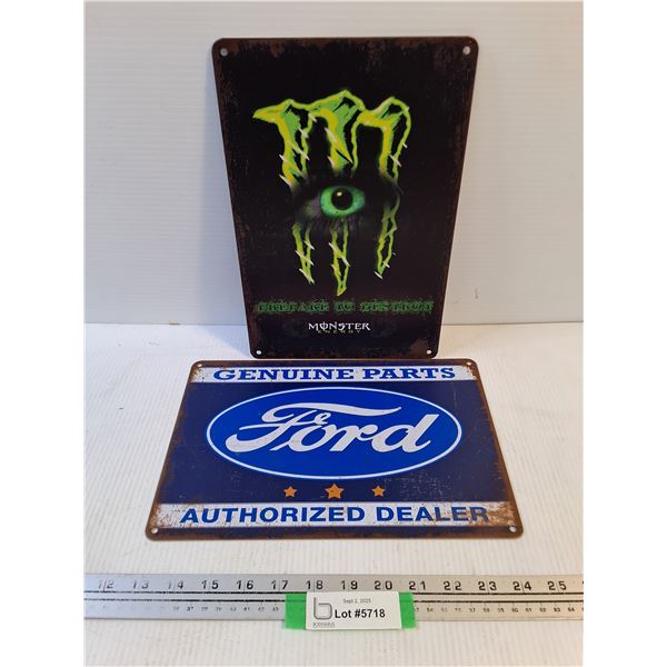 (2) Metal Wall Art (Ford & Monster) - 12" x 8"