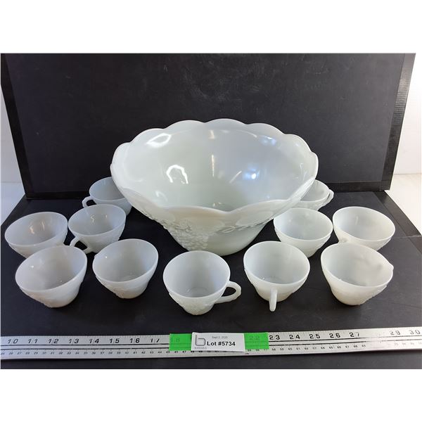 Milk Glass Punch Bowl & Cups  -  PICK UP