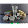 Image 1 : Atco Space Adventure Toy Set, Tall Glass Vase, Multi Meat Chopper, Stone Bust, Kodak Tins