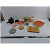 Image 1 : 9″ Wooden Cutting Board, (2) Bonna Cooking Dishes, (3) Small Jars up to 5″, Misc