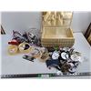 Image 1 : Lot of Misc Sewing Products, Buttons, Needles, Thread, 15x10″ Sewing Box