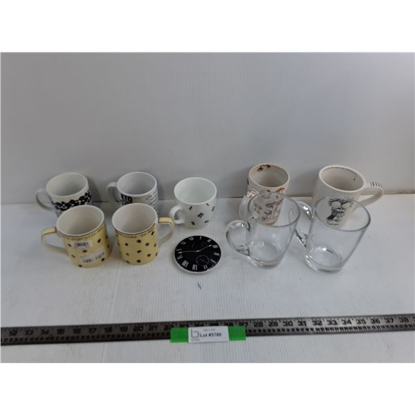 (7) Various Ceramic Mugs, (2) Glass Mugs, Misc