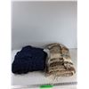 Image 1 : (2) Afghan Blankets (Navy 56x58", Beige/Cream 72x40")