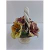 Image 2 : Capodimonte Italian Porcelain "Flower Basket" Table Ornament - Small Chip