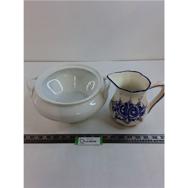 Porcelain Tureen 11" Dia, Water Pitcher from Portugal