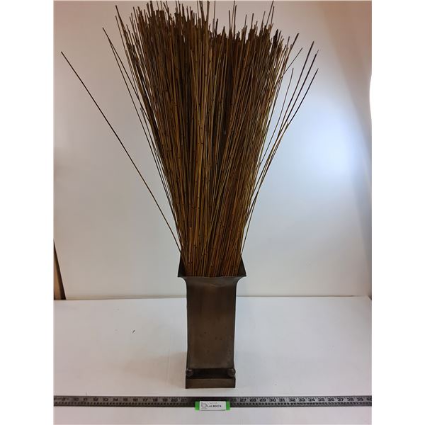 Metal Look 14" Tall Square Vase full of Dried Reeds - 3' Full Display - Pickup Only
