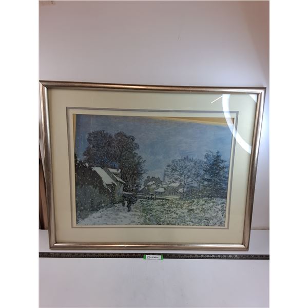 * Metal Frame "Winter Themed" Wall Art - 36" x 29" - Picture Needs Adjustment - Pickup Only