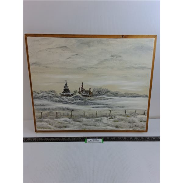 Wood Framed Ukrainian Village "Temple Awaits" Wall Art - 21" x 17.5"