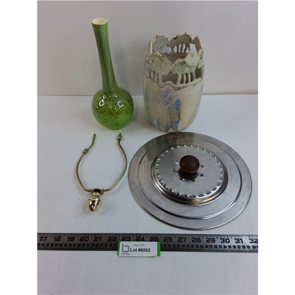 (2) Ceramic Vases, Top Rod to Table Lamp, Food Cover