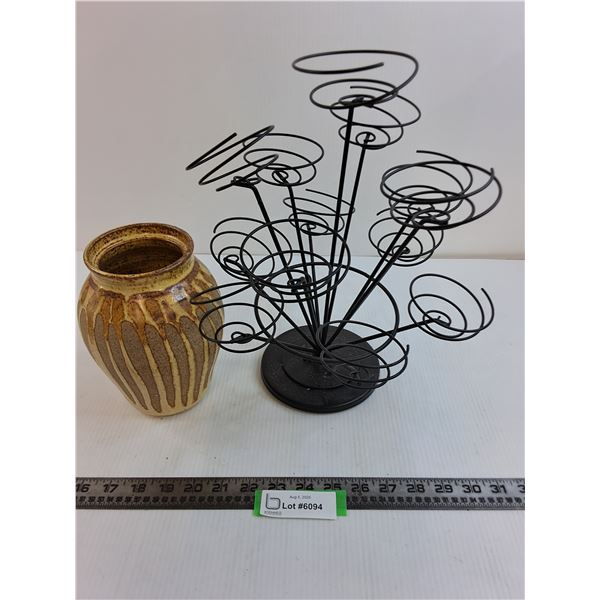 Black Metal Cupcake Tree - 13" Tall, Ceramic Vase