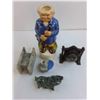 Image 2 : Vintage Table Decor (Porcelain Hunter, Wind-up Clock, Jade Horse - Broken Legs, Stone Altar)