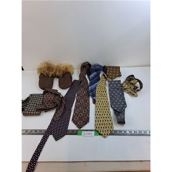(8) Various Ties And Pair Of Mittens