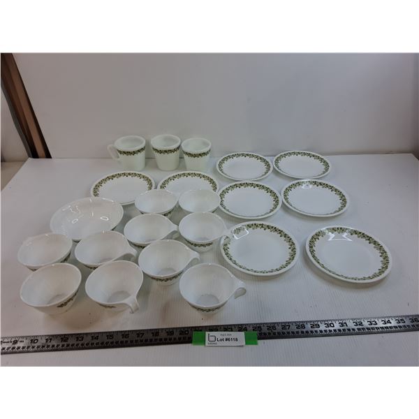 Corelle Spring Blossom Dishware St (8) Tea Cups, (2) Cups, (8) Plates, (3) Mugs, (1) Bowl