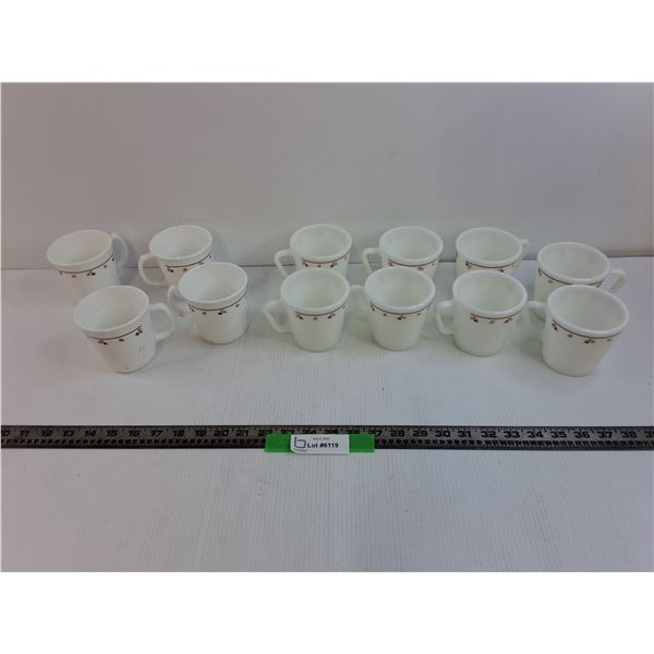 (4) Corning Rose Mugs And (8) Pyrex Rose Mugs