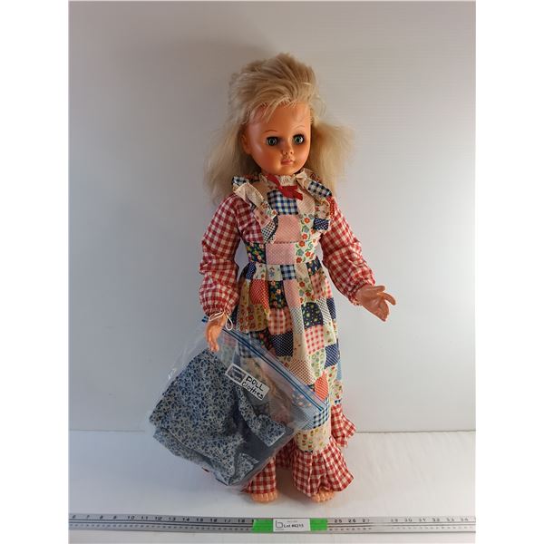 31" Plastic Doll and Doll Clothes