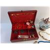 Image 2 : Ladies Watches, Necklaces, Shirt Pins, Red Jewelry Box and Candle Lantern