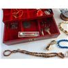 Image 5 : Ladies Watches, Necklaces, Shirt Pins, Red Jewelry Box and Candle Lantern