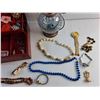 Image 6 : Ladies Watches, Necklaces, Shirt Pins, Red Jewelry Box and Candle Lantern