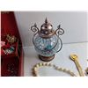 Image 7 : Ladies Watches, Necklaces, Shirt Pins, Red Jewelry Box and Candle Lantern