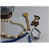 Image 8 : Ladies Watches, Necklaces, Shirt Pins, Red Jewelry Box and Candle Lantern