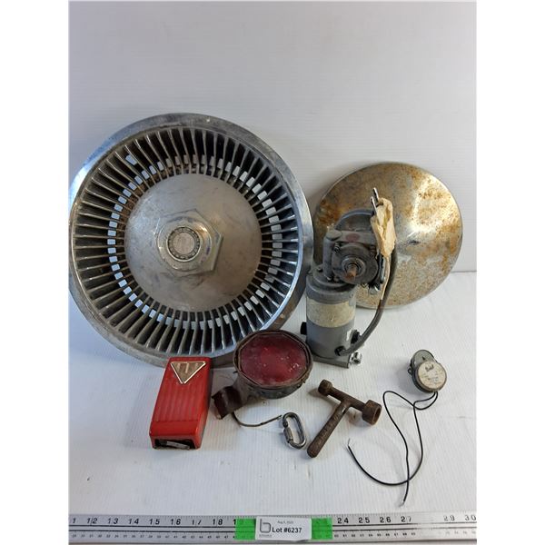 Chrysler Hubcap and Center Cap, Vintage Taillight, T Wrench and Misc - As Is