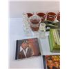 Image 3 : Rexall Bottles, Glass Cups, Kerosene Lamp, Tape Holder and Various Audio CDs